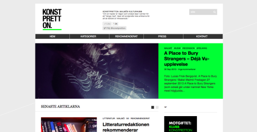 Konstpretton.se. Webbdesign, 2011. Jag var tidigare webbredaktör med ansvar för sociala medier, grafiskt tryckmaterial, kommunikation m.m.