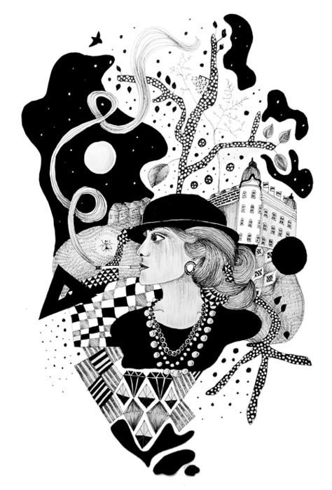 Frida Kahlo, Yoko Ono, Coco Chanel, Virginia Wolf. Illustrationer, 2011.