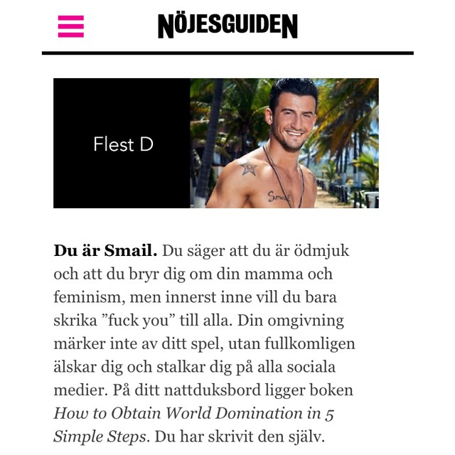 Klockan är 22! Glöm inte göra mitt PH-test på Nöjesguiden.se! TEAM SMAIL 😍