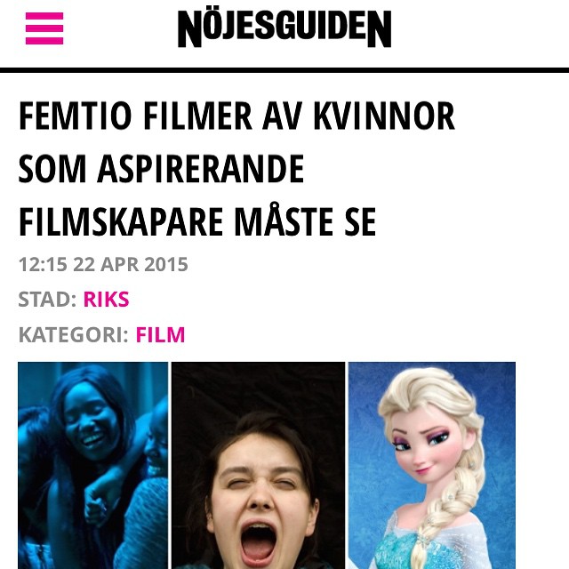 Har skrivit på @nojesguiden! 🙌 I en fyratimmarsintervju med filmregissören Marin Scorsese namedroppar han inte mindre än åttiofem olika filmer. Jag har gjort jobbet åt er: samtliga åttiofem filmer är regisserade av män. Därför bad jag några av landets främsta cineaster och bästa filmskapare att ge sina alternativa tips. Så här har ni 50 filmer av kvinnor! 🎥 Hur fett?!