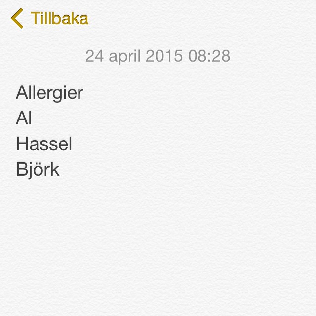 I år försöker jag logga exakt vilka pollen jag är allergisk mot med hjälp av pollenkoll.se. DET BÖRJADE I FEBRUARI. 😤