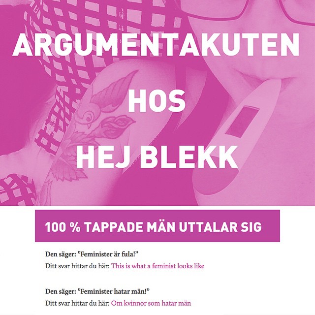 🎉 YEEEES!!! Nu lanserar jag ARGUMENTAKUTEN! 🎉 .
Jag har samlat en jäkla massa inlägg som passar vid olika typer av diskussioner du kan tänkas ha med feminister, antifeminister, rövhattar, ett träd, din pappa, lärare, toyboy eller partner. Det är bara att leta upp vad den andra personen sa och klicka på länken under.
ARGUMENTAKUTEN är ett typiskt bra inlägg att bokmärka, skulle jag säga.
Länk till bloggen och inlägget i min bio.