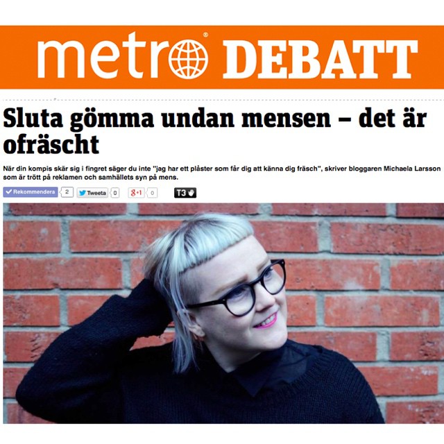 Idag är det internationella mensdagen och jag skriver om mens på Metro. Länk i bio. ✖️ "Menstruationstabut har en tusenårig historia. […] Men varför babblar du om hur saker och ting var för 40 000 miljarder år sedan, tänker du nu. Vi har lagt av med sådana förnedrande ritualer. Sluta dra upp gammalt groll! Ja, de allra mest förnedrande ritualerna är förbi. Men menstruationstabut består." ✖️ http://www.metro.se/metro-debatt/sluta-gomma-undan-mensen-det-ar-ofrascht/EVHoeB!Lv7IIKU8Fecw/