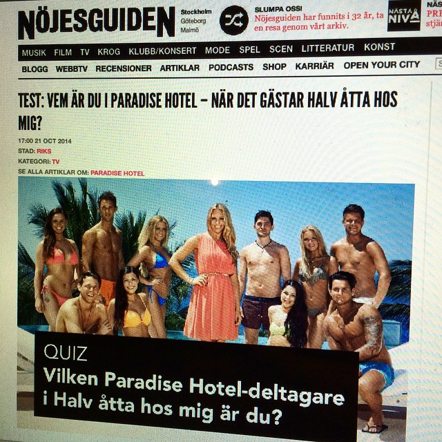 Vem är du i Paradise Hotel? ☀️🙋✌️👯😘 🌴 Jag har gjort ett quiz på Nöjesguiden.se! In och testa! 👉 http://nojesguiden.se/artiklar/test-vem-ar-du-i-paradise-hotel-nar-det-gastar-halv-atta-hos-mig